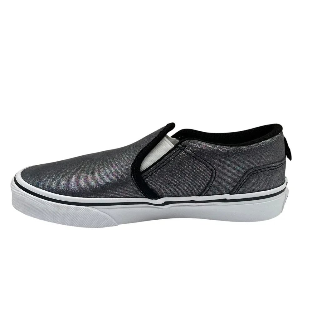 Vans Youth Girls Asher Slip On Casual Shoes Size 4 Shimmer Black Gray Sneakers